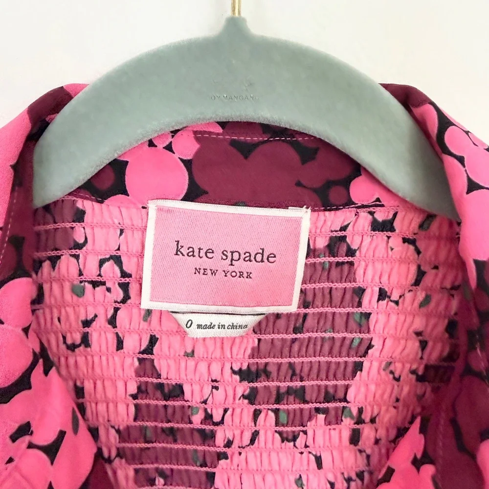 Kate Spade New York Bubble Dot Smocked Shirt Dress Rhubarb Jam Pink Size 0